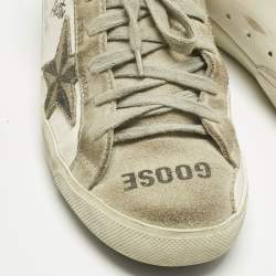 Pre Owned Golden Goose White Leather and Suede Superstar Lace Up Sneakers Size 37