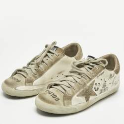 Pre Owned Golden Goose White Leather and Suede Superstar Lace Up Sneakers Size 37