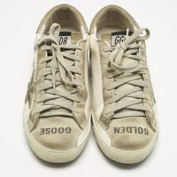 Pre Owned Golden Goose White Leather and Suede Superstar Lace Up Sneakers Size 37