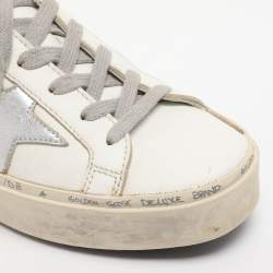 Pre Owned Golden Goose White/Silver Leather Hi Star Lace Up Sneakers Size 36