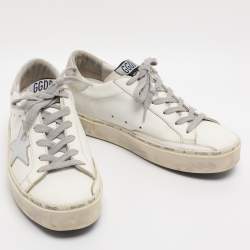 Pre Owned Golden Goose White/Silver Leather Hi Star Lace Up Sneakers Size 36