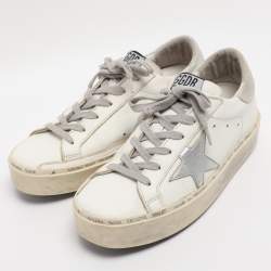 Pre Owned Golden Goose White/Silver Leather Hi Star Lace Up Sneakers Size 36
