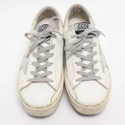 Pre Owned Golden Goose White/Silver Leather Hi Star Lace Up Sneakers Size 36