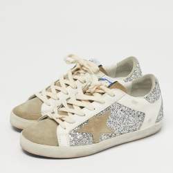 Pre Owned Golden Goose Tricolor Glitter and Leather Superstar Lace Up Sneakers Size 36