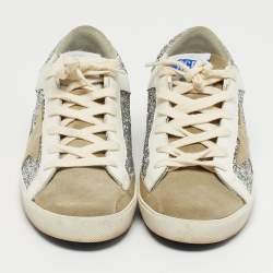 Pre Owned Golden Goose Tricolor Glitter and Leather Superstar Lace Up Sneakers Size 36