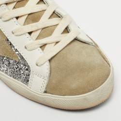 Pre Owned Golden Goose Tricolor Glitter and Leather Superstar Lace Up Sneakers Size 36