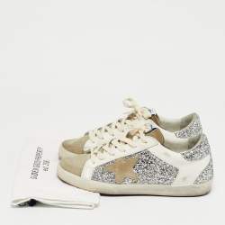 Pre Owned Golden Goose Tricolor Glitter and Leather Superstar Lace Up Sneakers Size 36