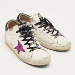 Pre Owned Golden Goose White/Grey Leather and Suede Super Star Lace Up Sneakers Size 39
