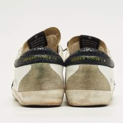Pre Owned Golden Goose White/Grey Leather and Suede Super Star Lace Up Sneakers Size 39