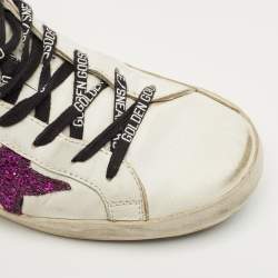 Pre Owned Golden Goose White/Grey Leather and Suede Super Star Lace Up Sneakers Size 39