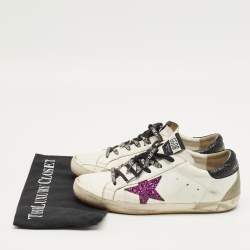 Pre Owned Golden Goose White/Grey Leather and Suede Super Star Lace Up Sneakers Size 39