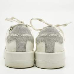 Pre Owned Golden Goose White/Silver Glitter and Leather PureStar Low Top Sneakers Size 35