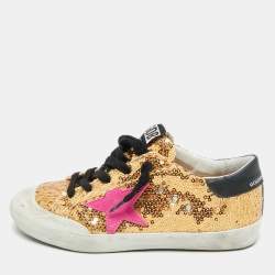 Pre Owned Golden Goose Gold Sequins Superstar Penstar Sneakers Size 34