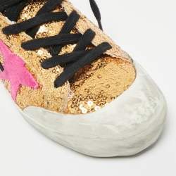 Pre Owned Golden Goose Gold Sequins Superstar Penstar Sneakers Size 34