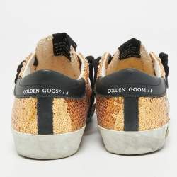 Pre Owned Golden Goose Gold Sequins Superstar Penstar Sneakers Size 34