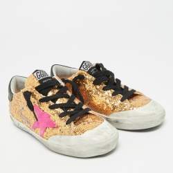 Pre Owned Golden Goose Gold Sequins Superstar Penstar Sneakers Size 34