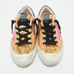 Pre Owned Golden Goose Gold Sequins Superstar Penstar Sneakers Size 34