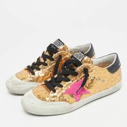 Pre Owned Golden Goose Gold Sequins Superstar Penstar Sneakers Size 34