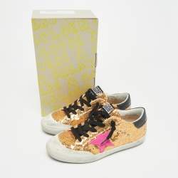Pre Owned Golden Goose Gold Sequins Superstar Penstar Sneakers Size 34