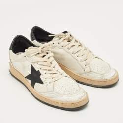 Pre Owned Golden Goose Off-White/Black Leather Ballstar Low Top Sneakers Size 39