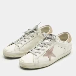 Pre Owned Golden Goose White/Pink Leather and Suede Super Star Sneakers Size 41