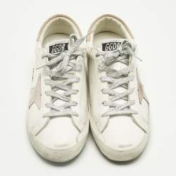 Pre Owned Golden Goose White/Pink Leather and Suede Super Star Sneakers Size 41