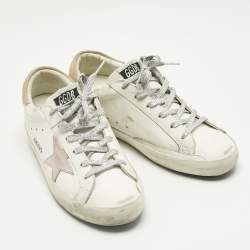 Pre Owned Golden Goose White/Pink Leather and Suede Super Star Sneakers Size 41
