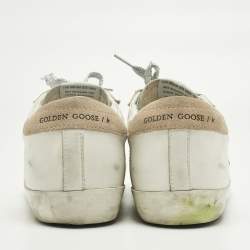 Pre Owned Golden Goose White/Pink Leather and Suede Super Star Sneakers Size 41
