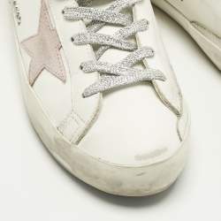 Pre Owned Golden Goose White/Pink Leather and Suede Super Star Sneakers Size 41