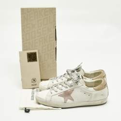 Pre Owned Golden Goose White/Pink Leather and Suede Super Star Sneakers Size 41