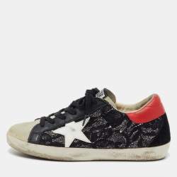 Pre Owned Golden Goose Black/Grey Lace and Suede Super Star Low Top Sneakers Size 36