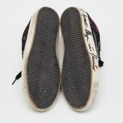 Pre Owned Golden Goose Black/Grey Lace and Suede Super Star Low Top Sneakers Size 36