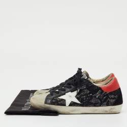 Pre Owned Golden Goose Black/Grey Lace and Suede Super Star Low Top Sneakers Size 36