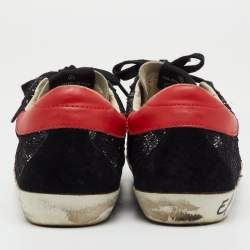 Pre Owned Golden Goose Black/Grey Lace and Suede Super Star Low Top Sneakers Size 36
