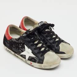 Pre Owned Golden Goose Black/Grey Lace and Suede Super Star Low Top Sneakers Size 36