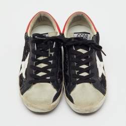Pre Owned Golden Goose Black/Grey Lace and Suede Super Star Low Top Sneakers Size 36