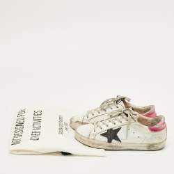 Pre Owned Golden Goose White Leather Hi Star Lace Up Sneakers Size 36