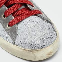 Pre Owned Golden Goose Grey Glitter and Suede Francy Sneakers Size 38