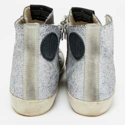Pre Owned Golden Goose Grey Glitter and Suede Francy Sneakers Size 38