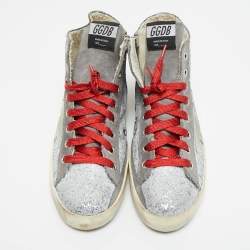 Pre Owned Golden Goose Grey Glitter and Suede Francy Sneakers Size 38