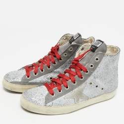 Pre Owned Golden Goose Grey Glitter and Suede Francy Sneakers Size 38