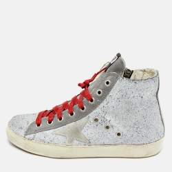 Pre Owned Golden Goose Grey Glitter and Suede Francy Sneakers Size 38