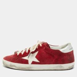 مملوكة مسبقًا Golden Goose Super Star Size 37 Red Leather and Suede Lace Up Sneakers