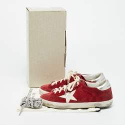 مملوكة مسبقًا Golden Goose Super Star Size 37 Red Leather and Suede Lace Up Sneakers