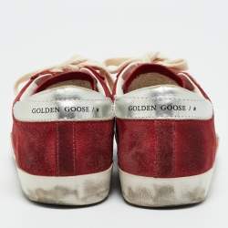 مملوكة مسبقًا Golden Goose Super Star Size 37 Red Leather and Suede Lace Up Sneakers
