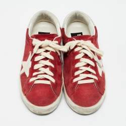 مملوكة مسبقًا Golden Goose Super Star Size 37 Red Leather and Suede Lace Up Sneakers