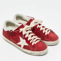 مملوكة مسبقًا Golden Goose Super Star Size 37 Red Leather and Suede Lace Up Sneakers