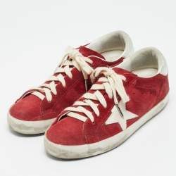 مملوكة مسبقًا Golden Goose Super Star Size 37 Red Leather and Suede Lace Up Sneakers