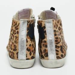 Pre Owned Golden Goose Superstar Size 38 Multicolor leopard print Calf Hair and Leather High Top Sneakers