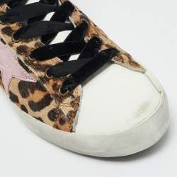 Pre Owned Golden Goose Superstar Size 38 Multicolor leopard print Calf Hair and Leather High Top Sneakers